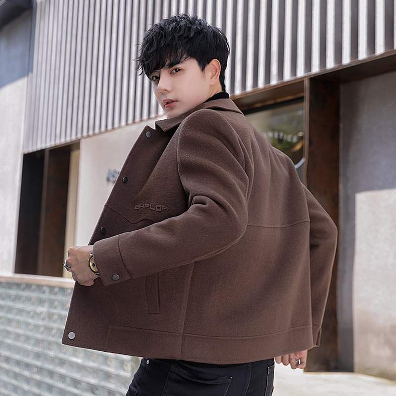 翻领双面绒外套男士羊毛呢子大衣短款韩版青年呢子夹克男装秋冬季