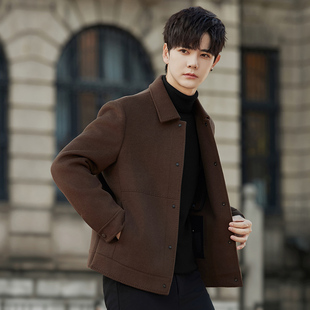 高端羊毛呢子外套男士双面绒大衣短款翻领妮子夹克男装秋冬季加厚