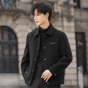 100纯羊毛高端双面绒外套男士呢子大衣短款翻领夹克冬季加绒加厚