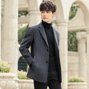 羊毛呢大衣男士呢子外套中短款修身加厚韩版青年妮子风衣冬季潮流