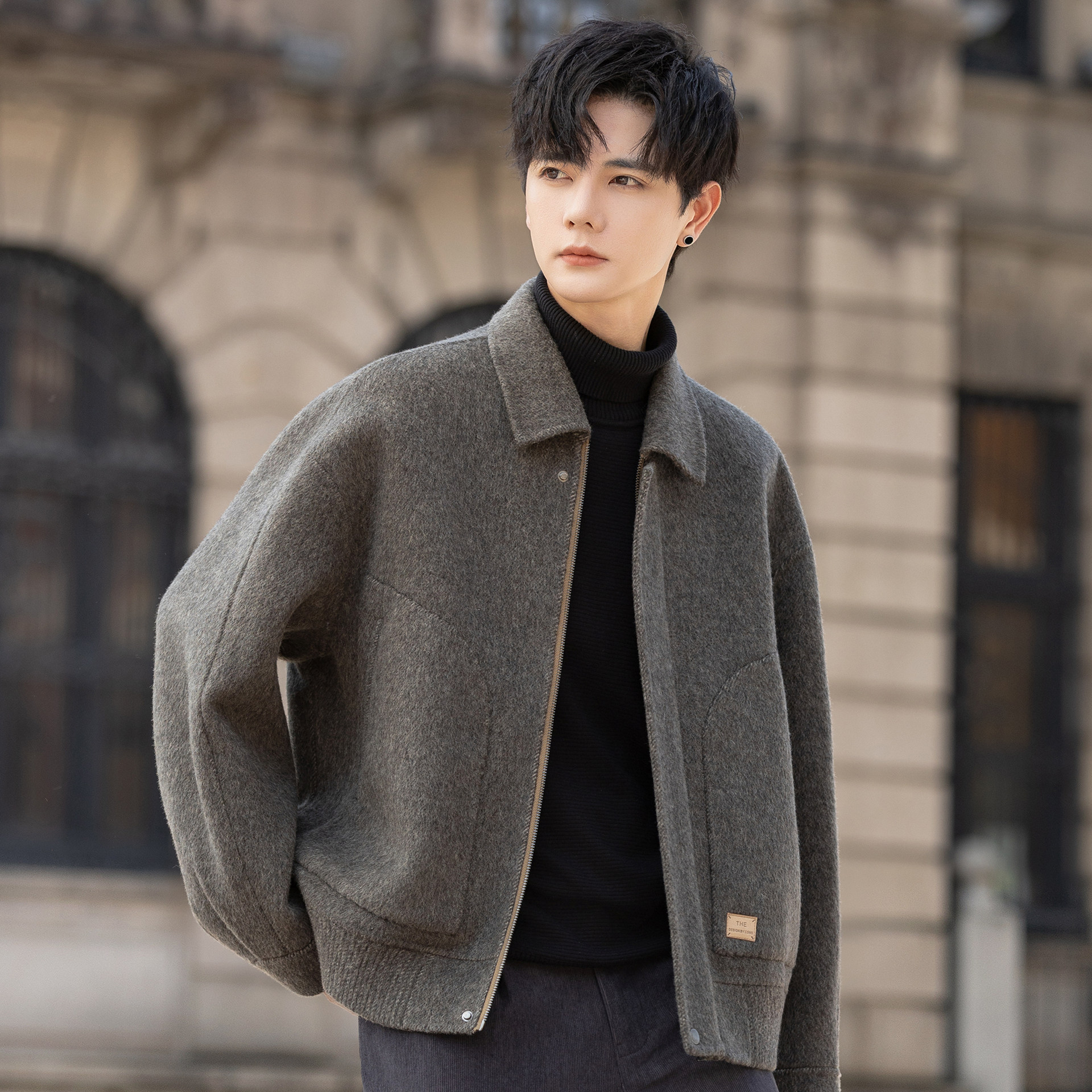 翻领高端毛呢外套男士双面绒夹克2025秋冬季新款羊毛呢子大衣短款,男装,毛呢大衣,淘宝优惠券,粉丝福利购,淘宝优惠卷