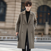 过膝100%纯羊毛呢子外套风衣冬季 高端男士 双面绒大衣中长款 加厚潮