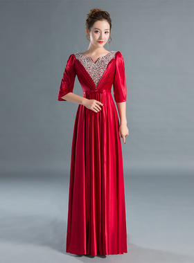 合唱演出服装成人女新款春长裙中老年大合唱团长款宴会晚礼服定制