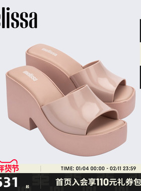 Melissa梅丽莎款POSH气质露趾拖鞋女夏外穿黑色厚底高跟凉鞋35702
