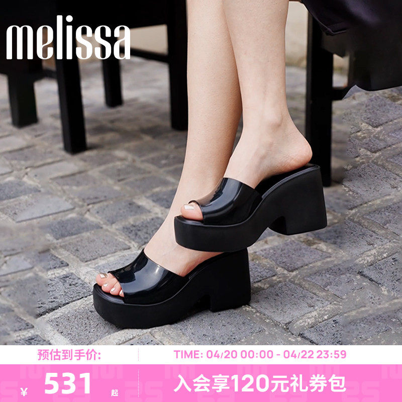 Melissa梅丽莎款POSH气质露趾拖鞋女夏外穿时尚厚底高跟凉鞋35702