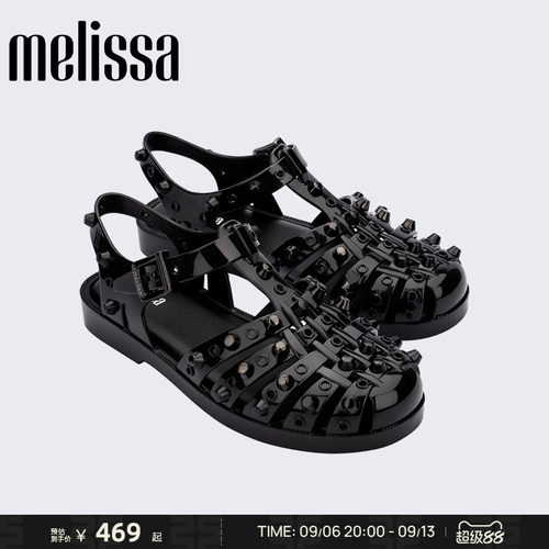 Melissa梅丽莎26秋季款女士时尚外穿果冻配色铆钉罗马凉鞋35831