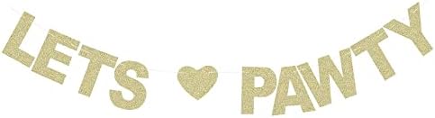 Gold Let's Pawty Banner- Pet Cat Birthday Decoration Backdr