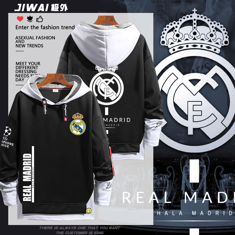 皇马标志足球周边纪念长袖球迷版运动服出场服连帽卫衣秋冬衣服