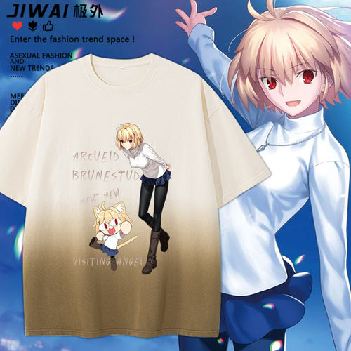 Fate EXTRA爱尔奎特动漫周边月姬二次元短袖男女休闲百搭渐变半袖