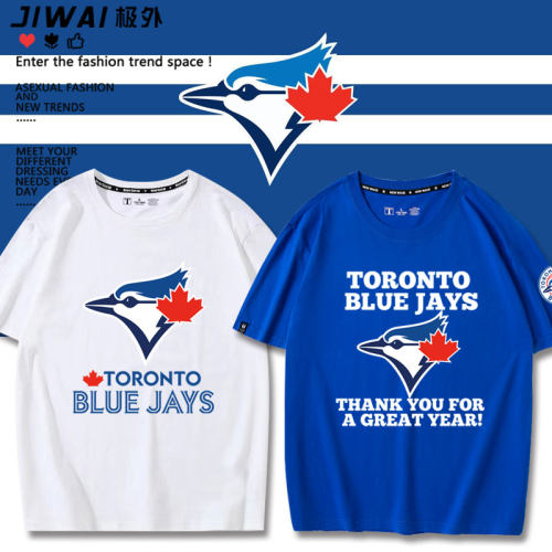 定制美职棒BLUEJAYS多伦多蓝鸟棒球队服周边T恤衫夏季纯棉男短袖