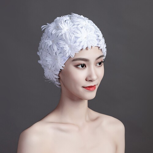 游泳帽女长发专用不勒头成人加大韩版时尚温泉花瓣防晒布帽0518e