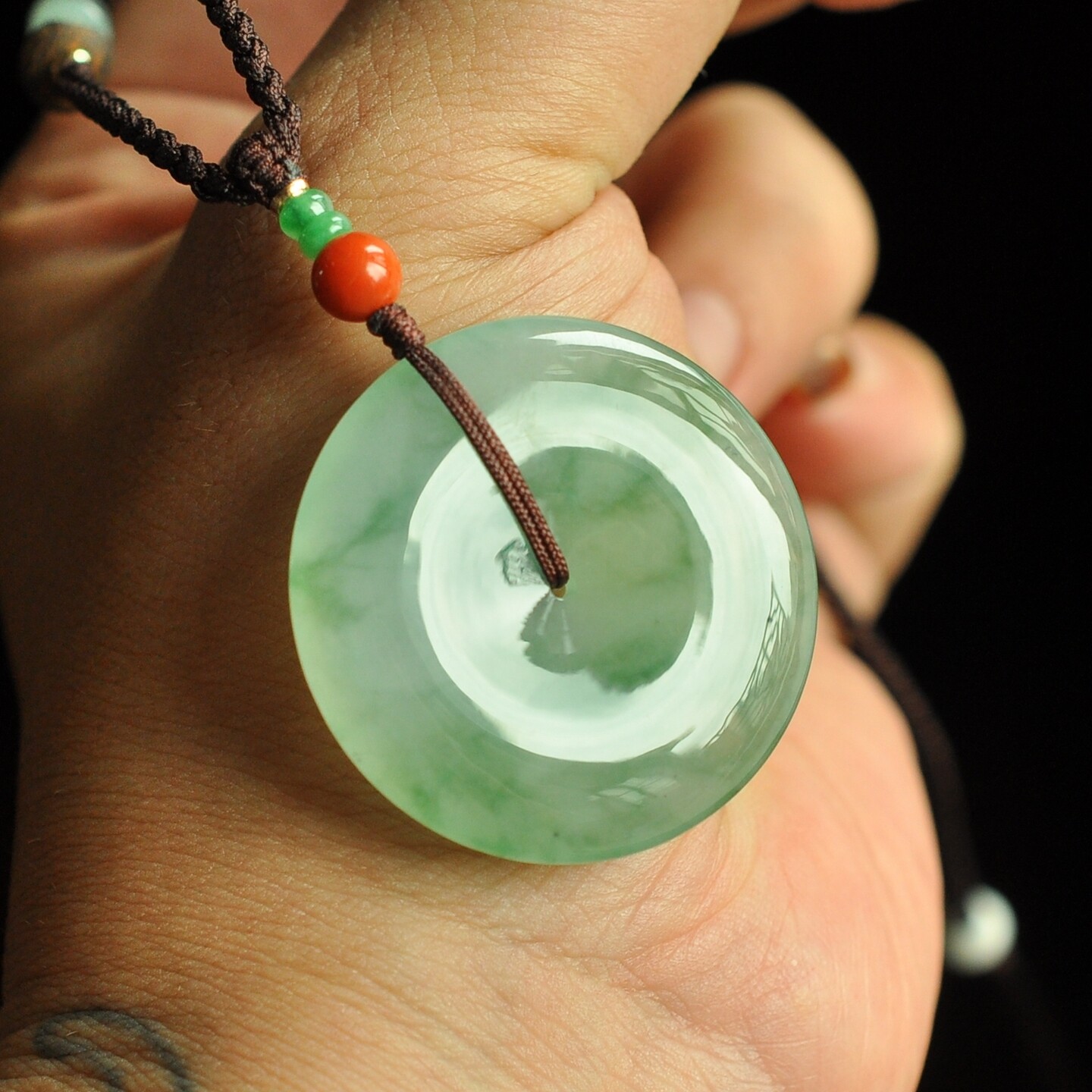 mk18老坑冰润飘绿花正装平安扣保真天然缅甸A货翡翠吊坠挂件绳