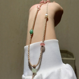 sz062青城原创小清新甜美风纯手工编织天然南红翡翠调节项链挂绳