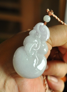 kw07老种冰润浅冰紫如意大葫芦保真正品天然缅甸A货翡翠吊坠配绳