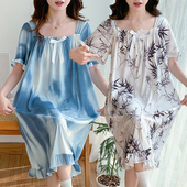 法式 2025新款 睡裙特大码 冰丝短袖 睡衣胖mm夏天家居服女可外穿 夏季