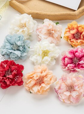 仿真花玫瑰花朵diy手工材料礼盒装饰 花牡丹绢花艺布花7cm假花头