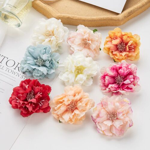 仿真花玫瑰花朵diy手工材料礼盒装饰 花牡丹绢花艺布花7cm假花头