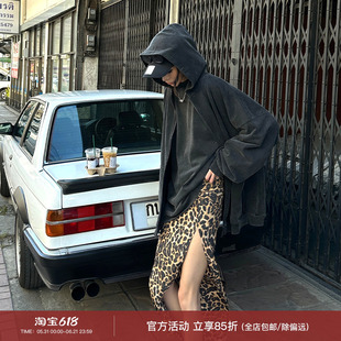 0122stepll 野性DNA 豹纹半身裙女美式辣妹低腰直筒下摆开叉长裙