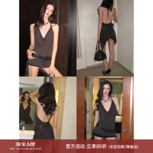 0122stepll 摇曳生姿 灰色挂脖吊带背心女夏辣妹露背荡领无袖上衣