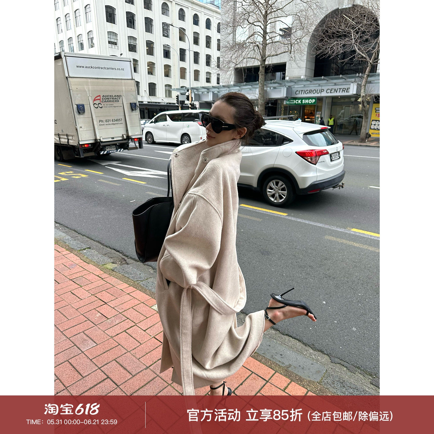 0122stepll奥克兰往事 100绵羊毛大衣女宽松杏色长款立领毛呢外套