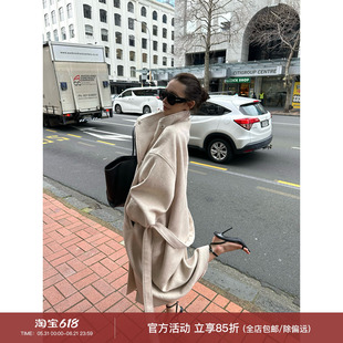 0122stepll奥克兰往事 100绵羊毛大衣女宽松杏色长款立领毛呢外套