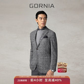 外套男 单西服进口羊驼毛材质灰格纹休闲西装 GORNIA 格罗尼雅男士
