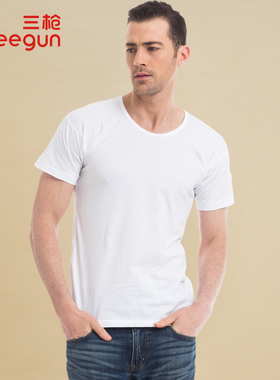 三枪老头衫纯棉男夏季薄款汗布纯白短袖T恤运动打底衫背心男21095