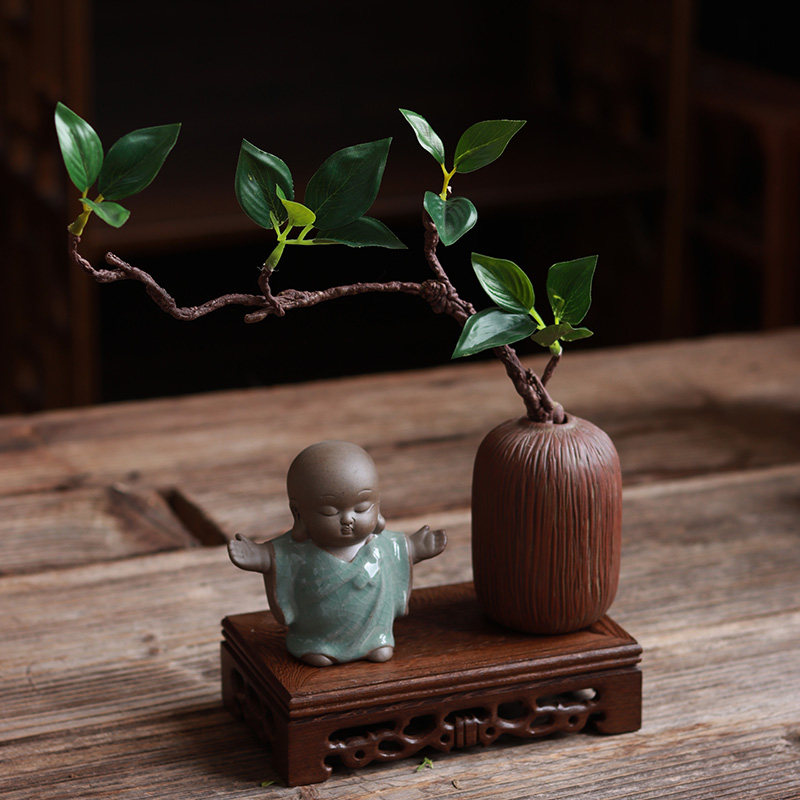禅意复古小花器仿真梅花装饰品客厅茶桌摆件居家装饰干花陶瓷花瓶
