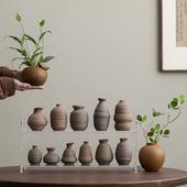 中式 复古侘寂风仿材烧粗陶陶罐小花瓶民宿水培绿植插花陶瓷小摆件