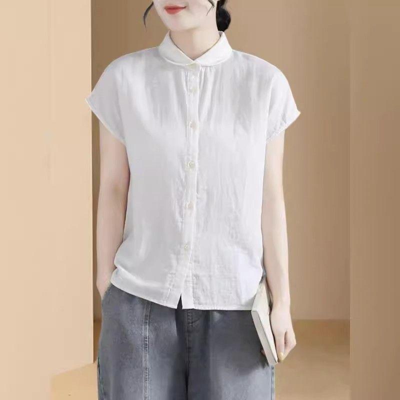 棉麻夏季衬衫短袖女装2025新衬衫