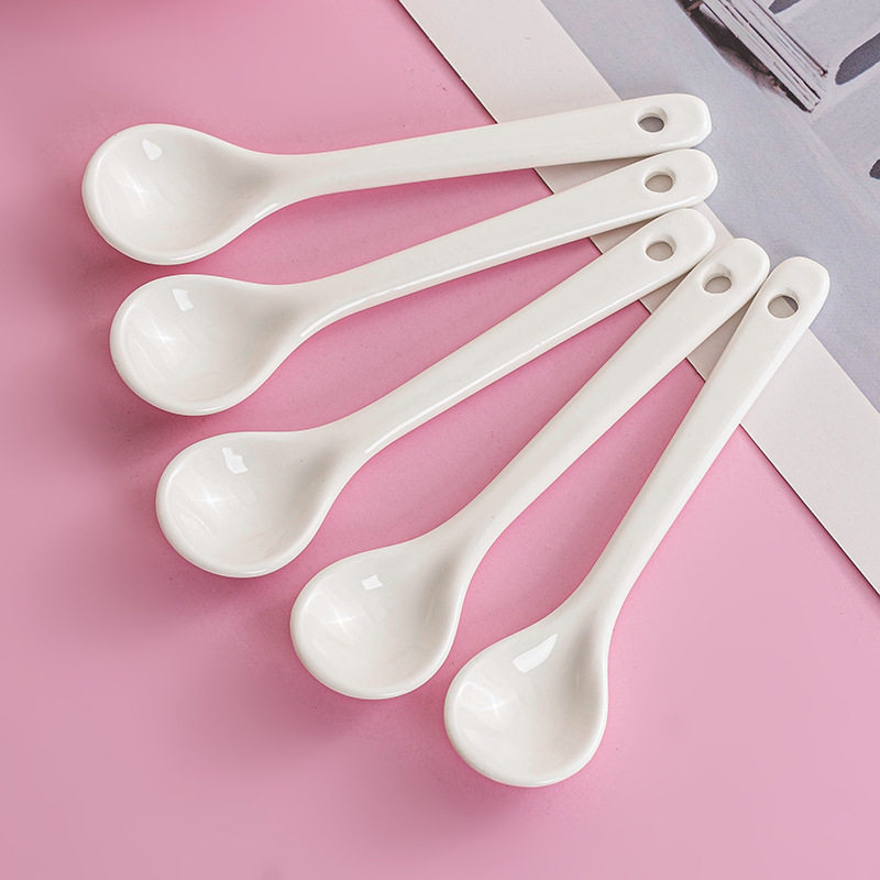 陶瓷小勺子创意迷你婴儿辅食喂勺佐料勺调羹家用罐子舀调味调料勺