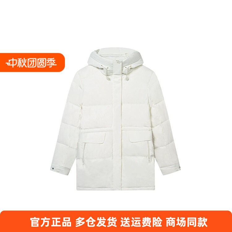 361度中款羽绒服女装新品2025冬季连帽鸭绒保暖休闲运动外套女