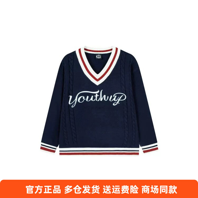 361度正品女士学院风套头毛衫V领新品2025冬季休闲宽松毛衣针织衫