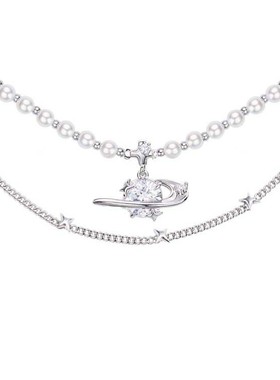 LUYUO原创无烬星空项链甜酷辣妹Y2K土星珍珠颈链女夏季简约高级感