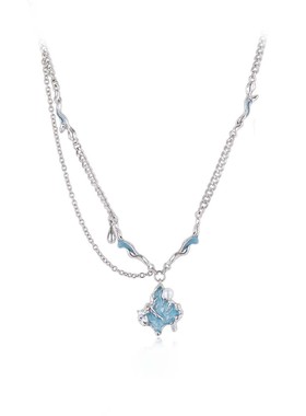 LUYUO原创冰封雪域少女颈链设计感Y2K项链甜酷风蓝色夏天珍珠学生