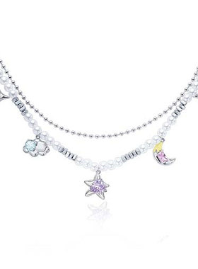 LUYUO原创梦落星月项链多巴胺少女颈链甜酷Y2K学生百搭双层锁骨链