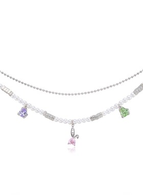 LUYUO夏日彩色锆石项链甜酷辣妹Y2K风格气质小众设计锁骨链女