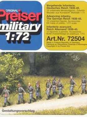 1/72树脂翻模preiser72504二战德军行军状态12人组，含武器配件。