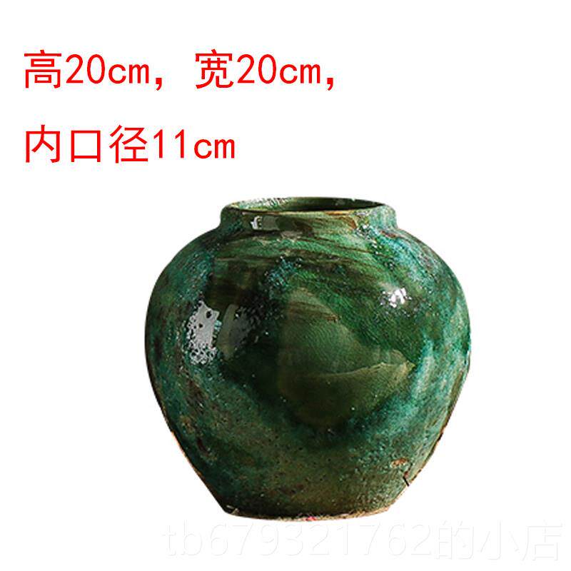 高档景镇瓷器美式德陶瓷小花瓶客厅花绿摆件 插色陶罐粗陶多肉坛