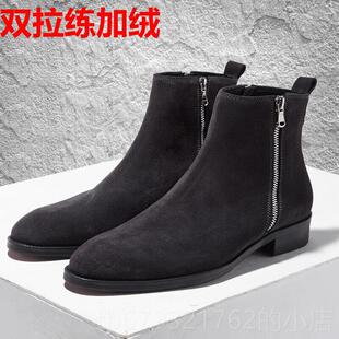 高档男子2024年新款冬季英伦尔西靴男子马切丁靴高帮皮鞋鞋棉鞋短