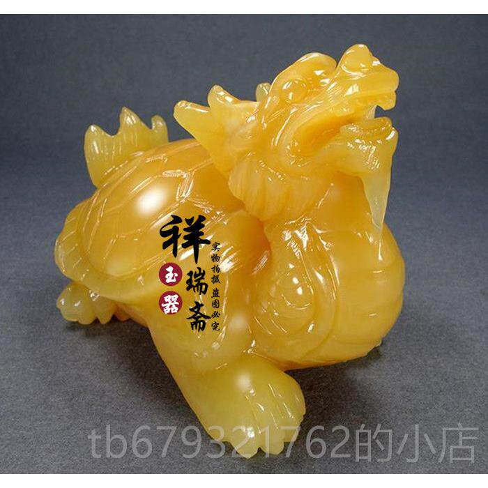 高档天然米玉石吉龙龟饰品龙头龟客中国风祥厅办色公室装饰玉石龙