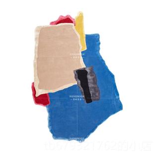 高档斯堪的纳维现代极简个主义客厅亚毯不规则性化创意样板房地咖