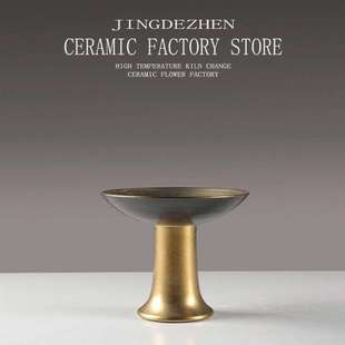 高档简约欧式 现代创意轻奢陶瓷金色多边异形花瓶花器干花插花桌面