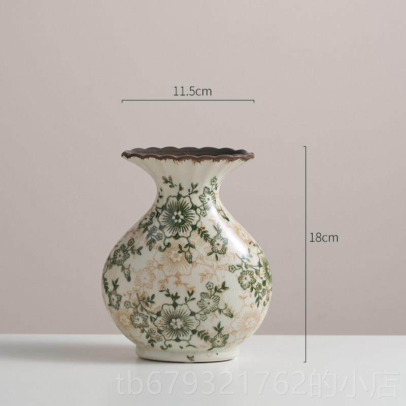 高档覆古陶品瓷花瓶摆件冰纹裂客厅培插花新水中式高级感软装饰田