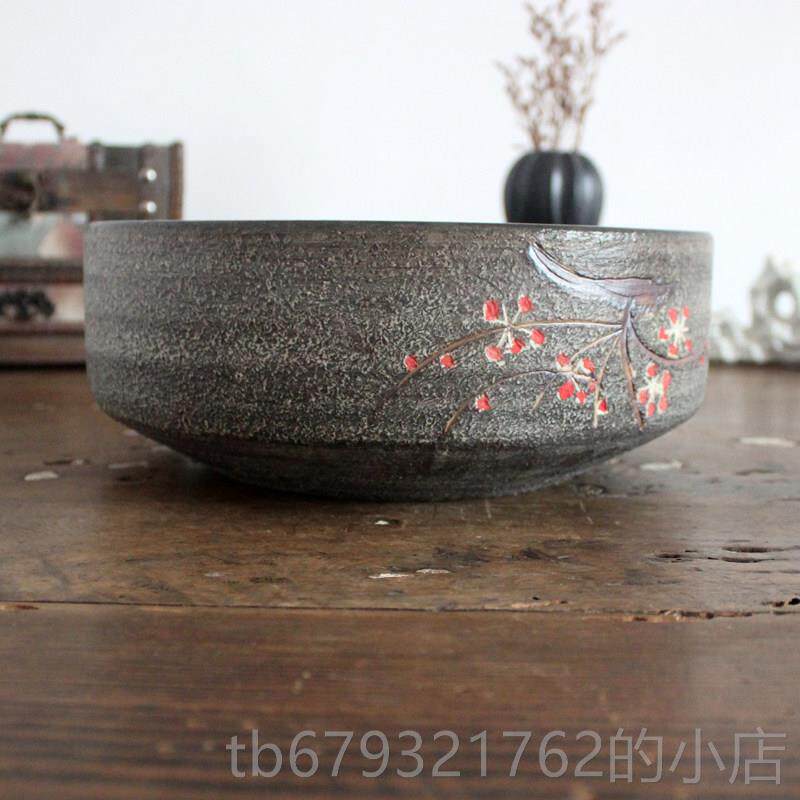 高档景德陶鱼缸龟缸仿石雕刻镇梅花陶艺瓷茶艺茶乌洗多肉一叶莲花