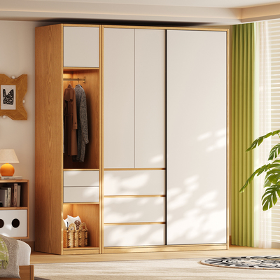 实木橡木推拉门衣柜家用卧室定制