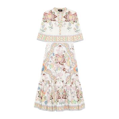 etro/艾绰印花连衣裙女中长款拼接连衣裙侧隐拉链棉氨纶修饰花卉