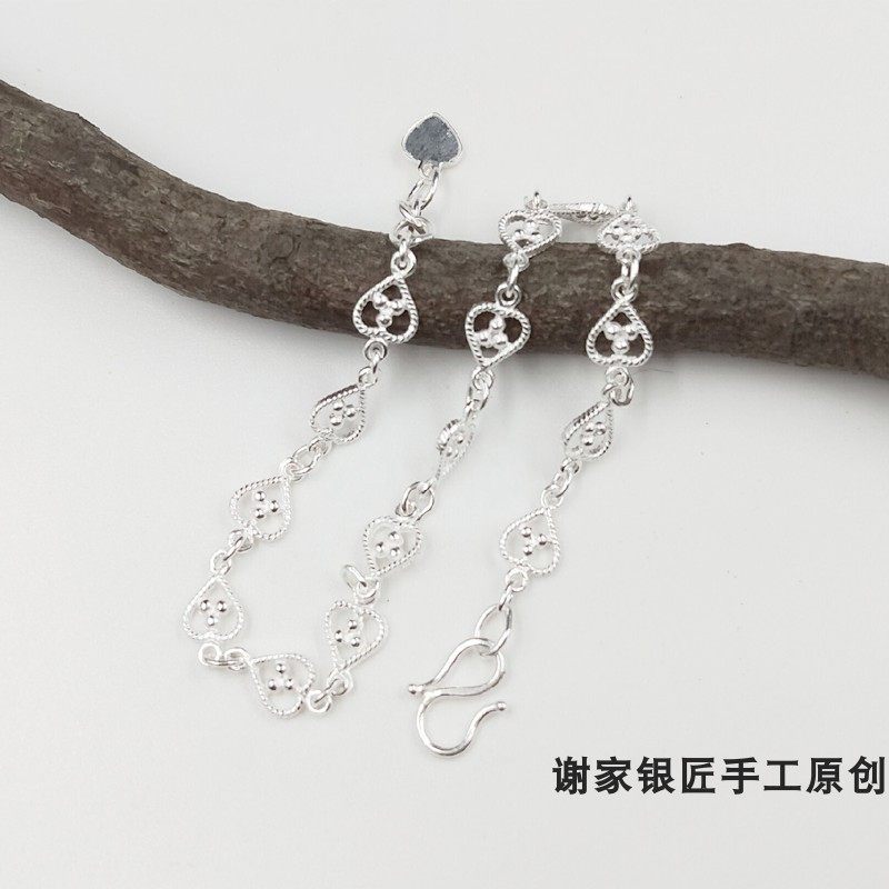 手链女爱心 韩版简约森系闺蜜个性999足银手链