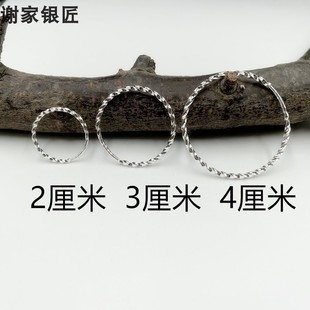 谢家银匠99银麻花大耳环  99足银大耳圈女饰品韩国银耳环时尚
