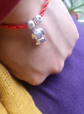 包邮纯银生肖红绳手链小狗吊坠